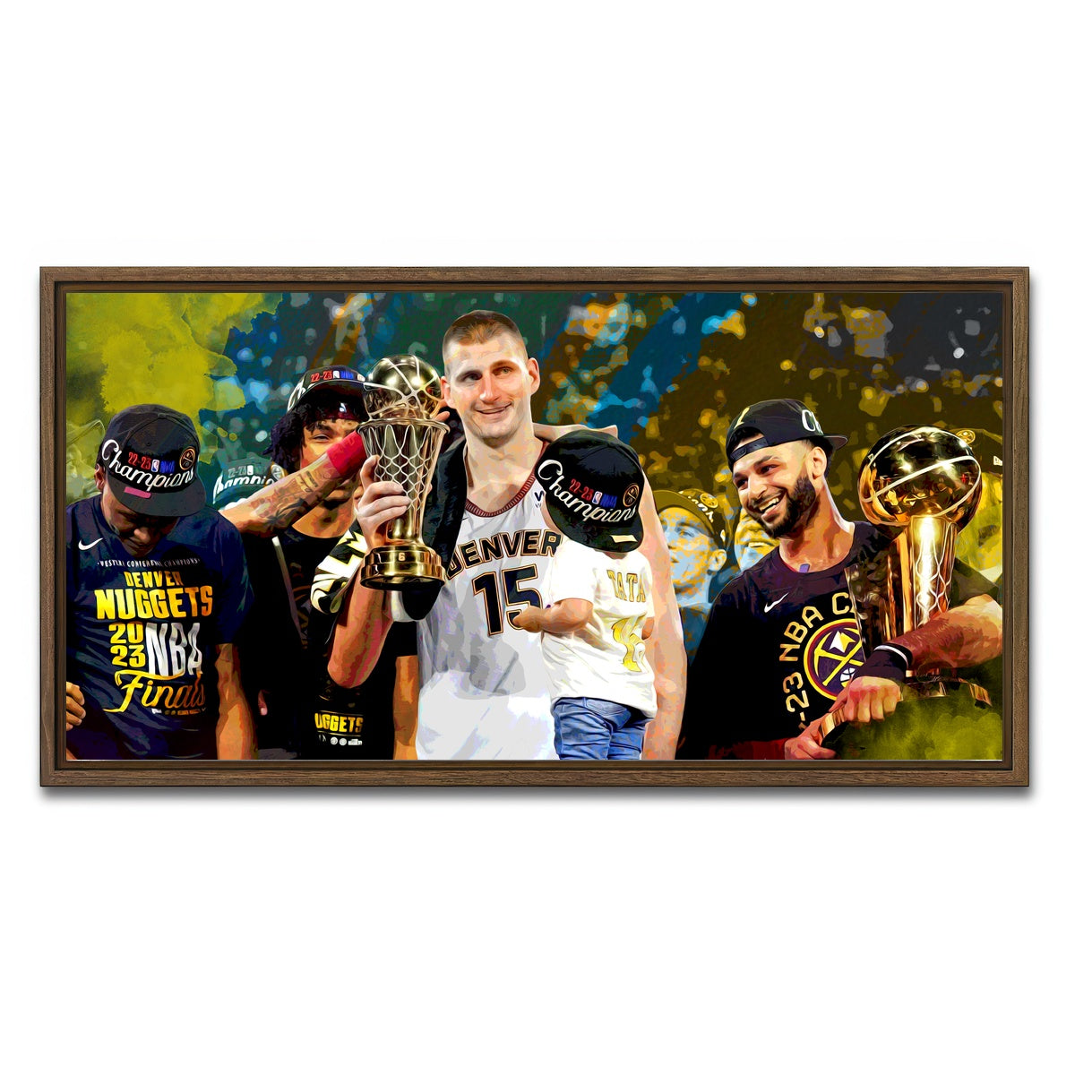 AUTO-MOCKUP WHITE | Nuggets Finals Champs | 1 Piece | Walnut Framed Canvas | group=2x1
