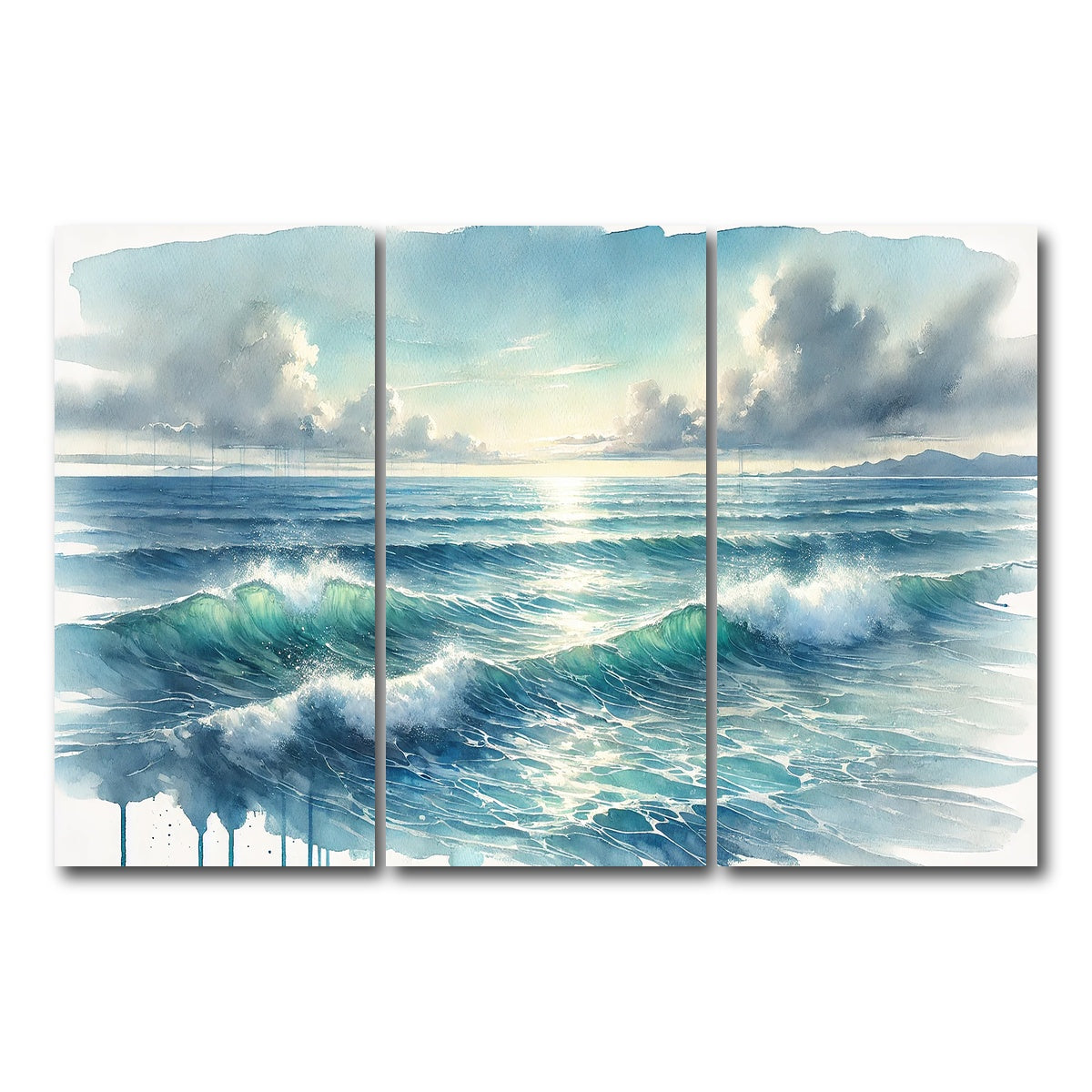 AUTO-MOCKUP WHITE | Ocean Horizon | 3 Piece | Gallery Wrap Canvas | group=12x24
