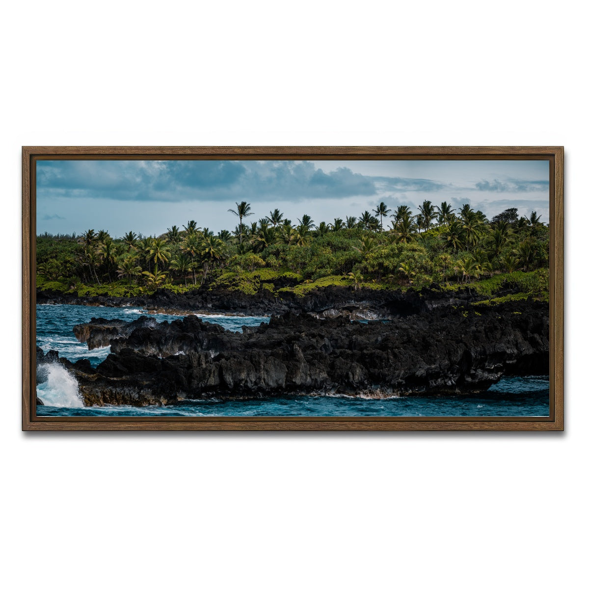 AUTO-MOCKUP WHITE | Ocean and Lava Rock | 1 Piece | Walnut Framed Canvas | group=2x1