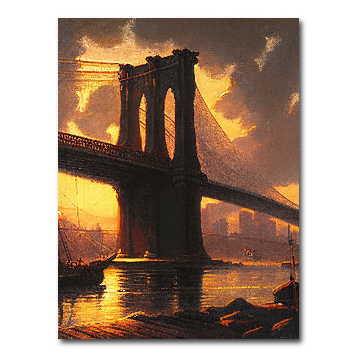 AUTO-MOCKUP WHITE | Old Brooklyn Bridge at Dusk | 1 Piece | Gallery Wrap Canvas | group=3x4