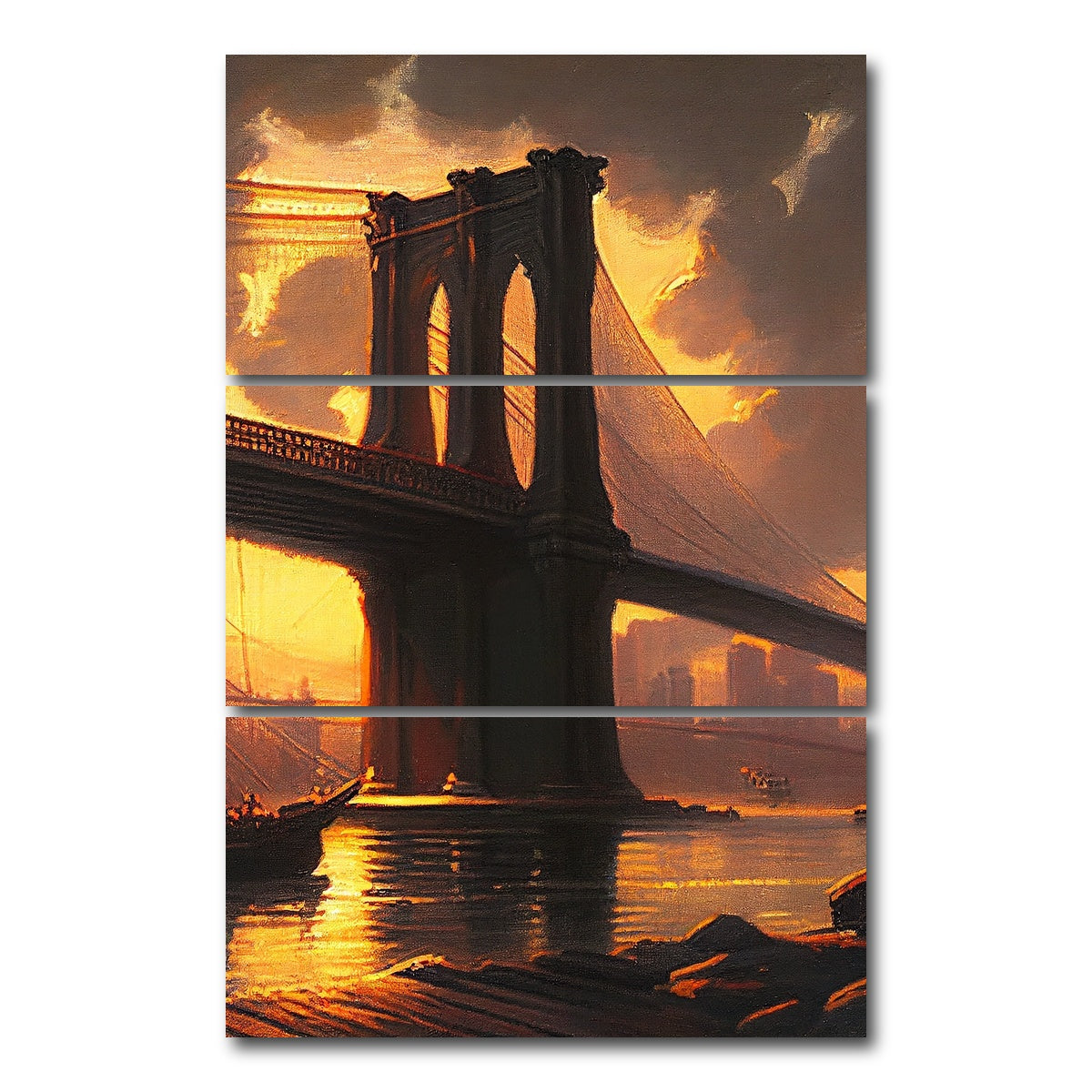 AUTO-MOCKUP WHITE | Old Brooklyn Bridge at Dusk | 3 Piece | Gallery Wrap Canvas | group=12x24_stacked