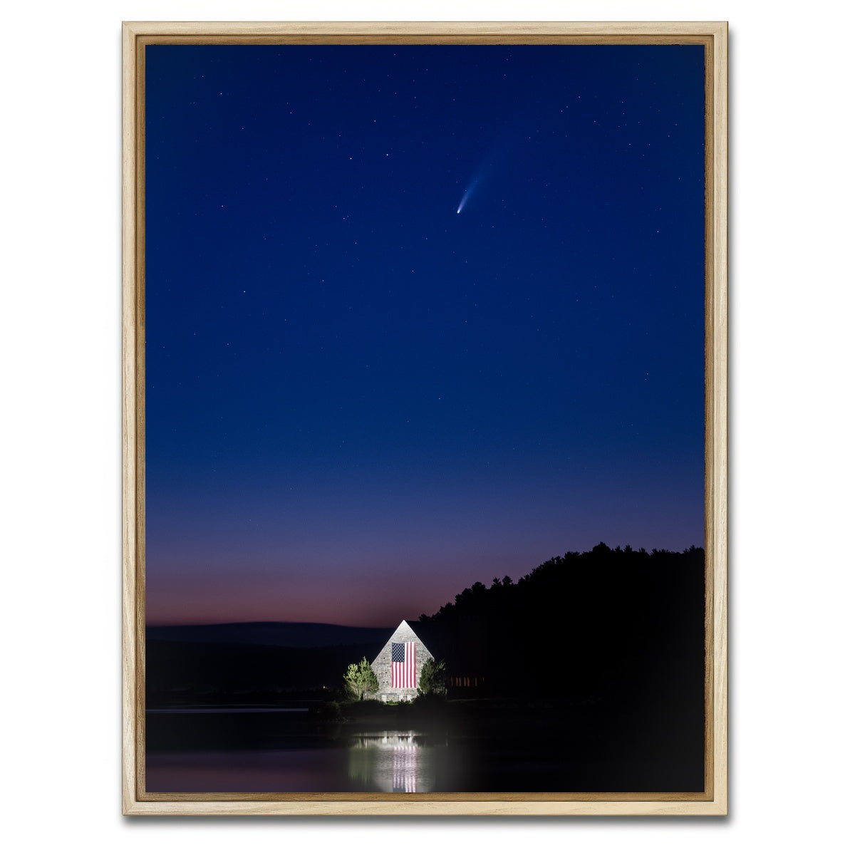 AUTO-MOCKUP WHITE | Old Stone Church and Neowise | 1 Piece | Natural Framed Canvas | group=3x4
