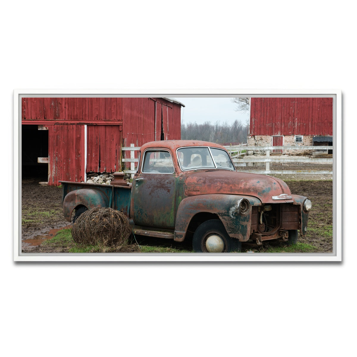 AUTO-MOCKUP WHITE | Old Wisconsin Dairy Farm Truck | 1 Piece | White Framed Canvas | group=2x1