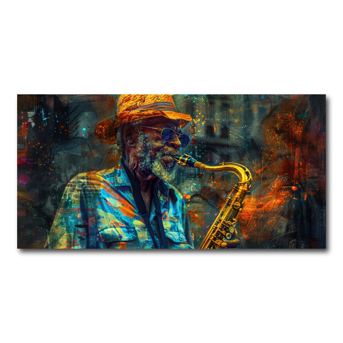 AUTO-MOCKUP WHITE | Old saxophonist plays jazz | 1 Piece | Gallery Wrap Canvas | group=2x1