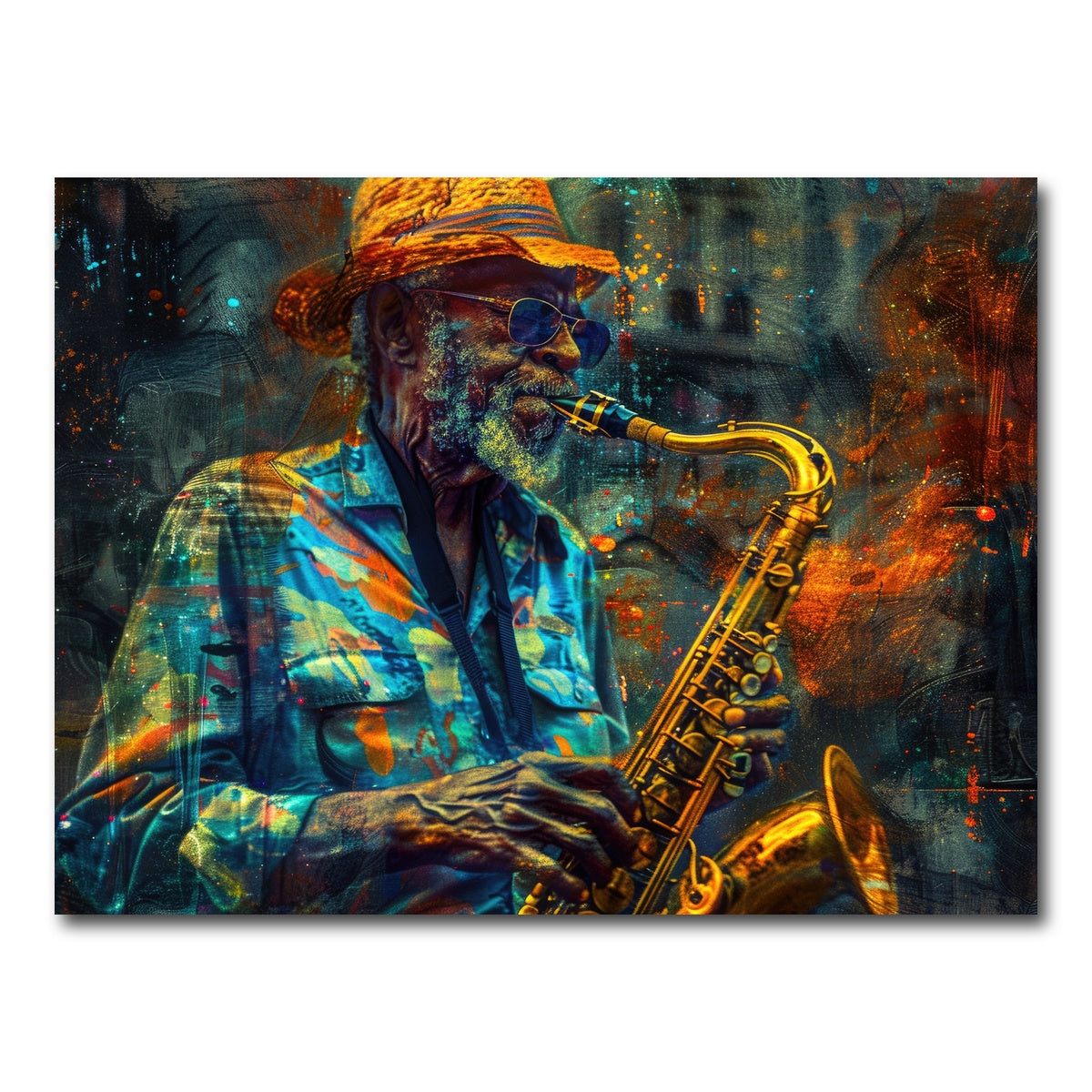 AUTO-MOCKUP WHITE | Old saxophonist plays jazz | 1 Piece | Gallery Wrap Canvas | group=4x3