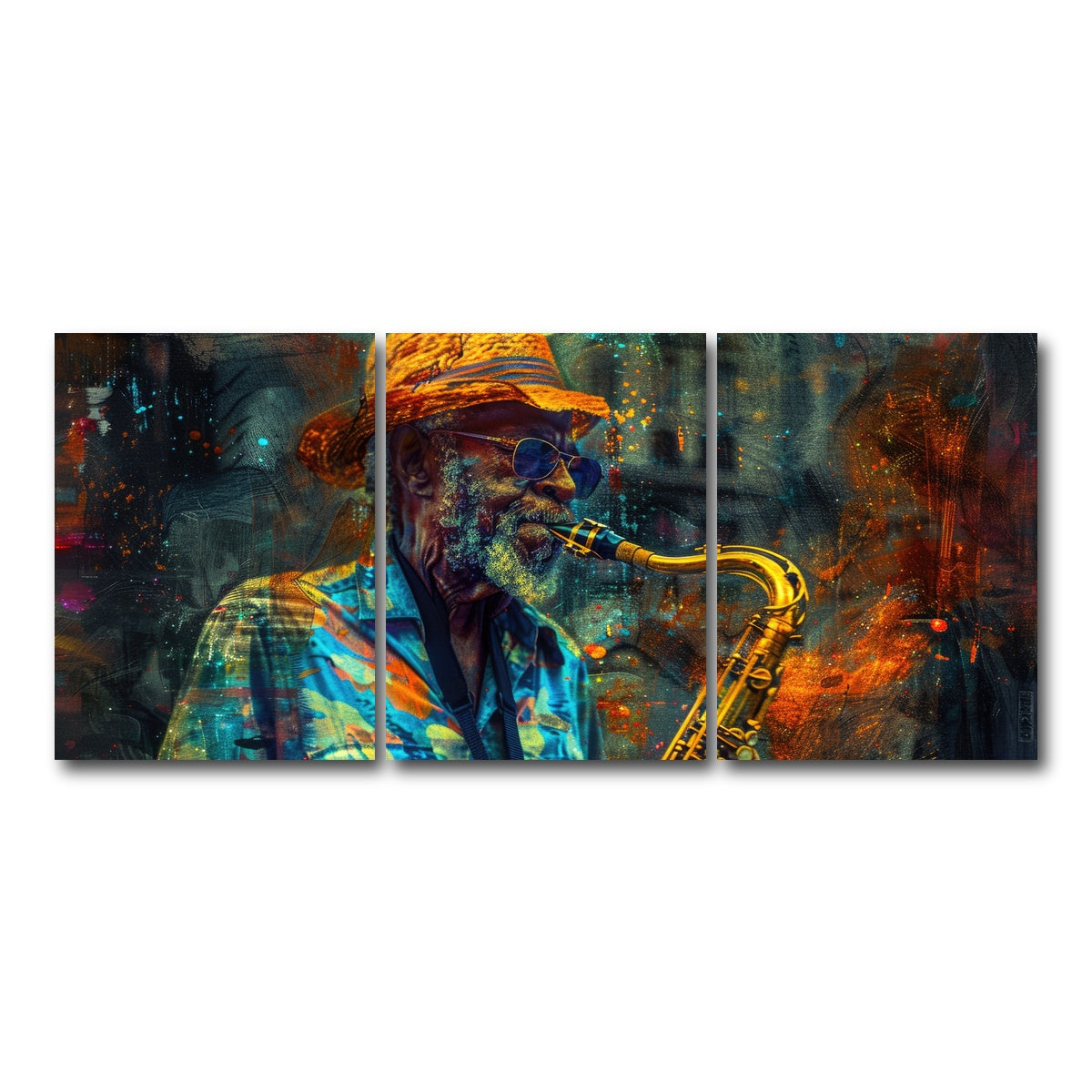 AUTO-MOCKUP WHITE | Old saxophonist plays jazz | 3 Piece | Gallery Wrap Canvas | group=18x24