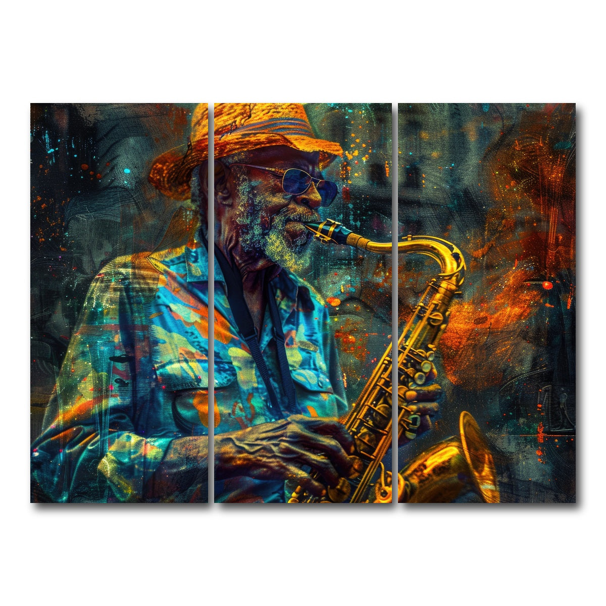 AUTO-MOCKUP WHITE | Old saxophonist plays jazz | 3 Piece | Gallery Wrap Canvas | group=8x18
