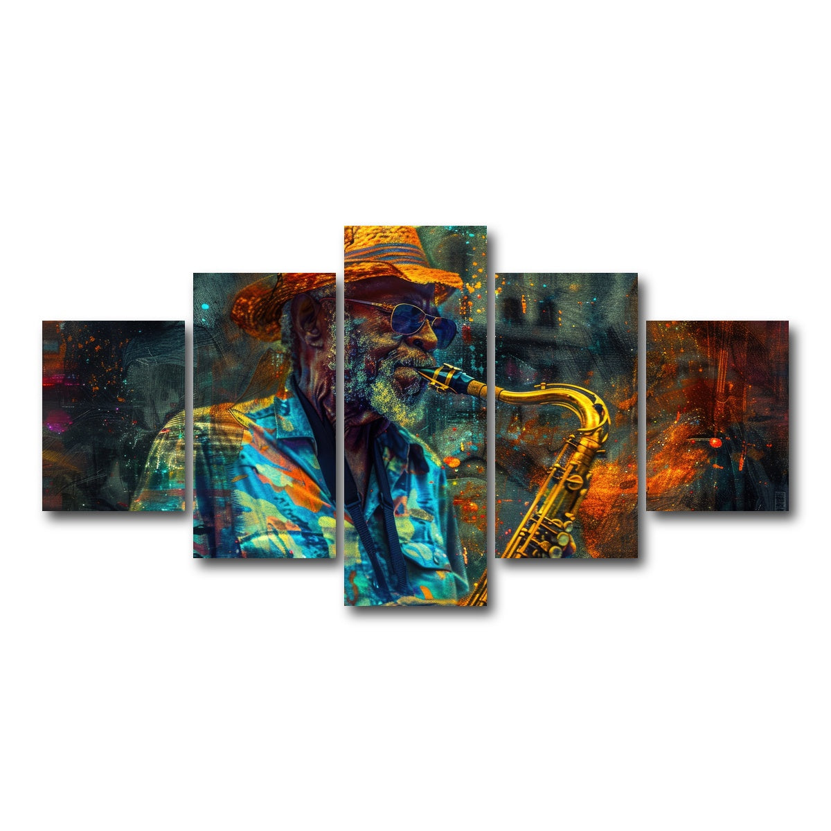 AUTO-MOCKUP WHITE | Old saxophonist plays jazz | 5 Piece | Gallery Wrap Canvas | group=5_short