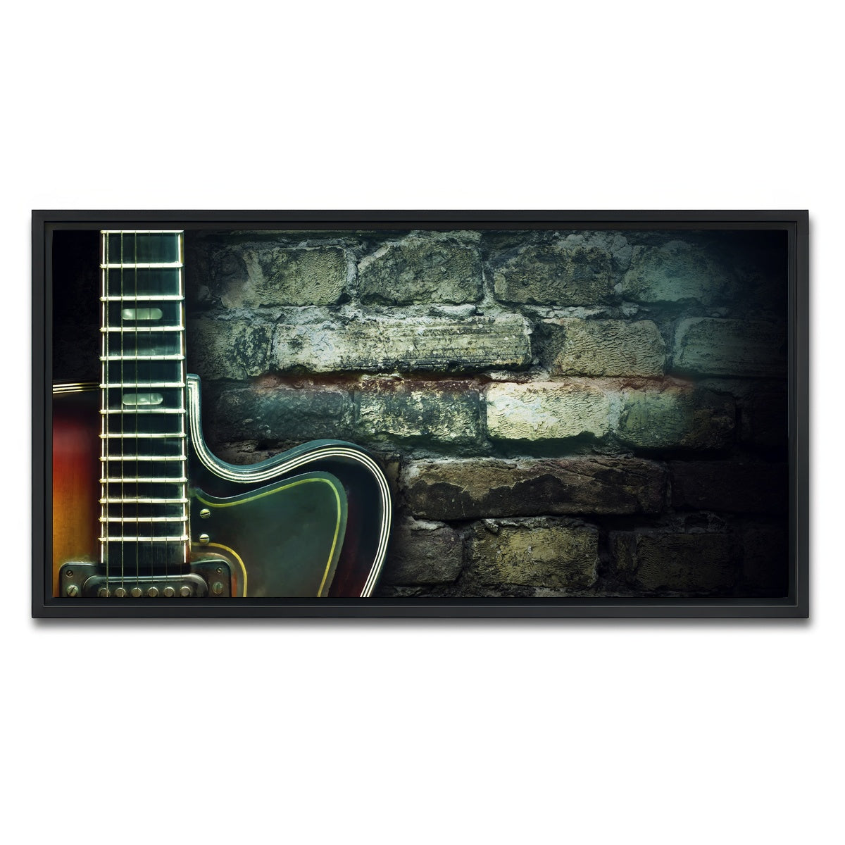 AUTO-MOCKUP WHITE | Old vintage jazz guitar | 1 Piece | Black Framed Canvas | group=2x1