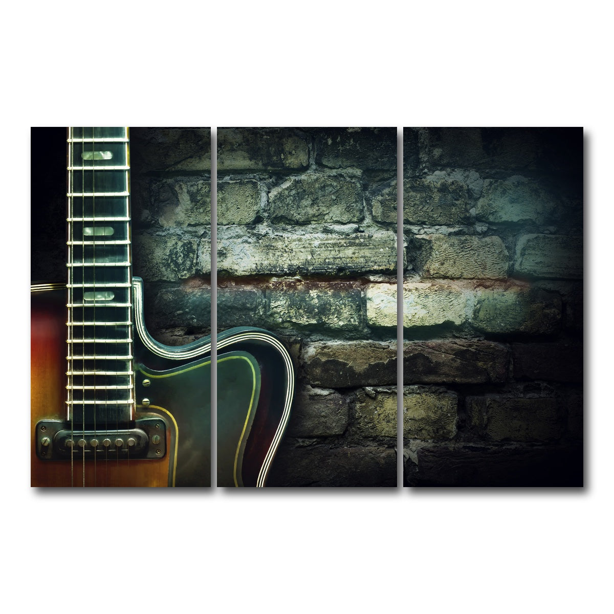 AUTO-MOCKUP WHITE | Old vintage jazz guitar | 3 Piece | Gallery Wrap Canvas | group=12x24