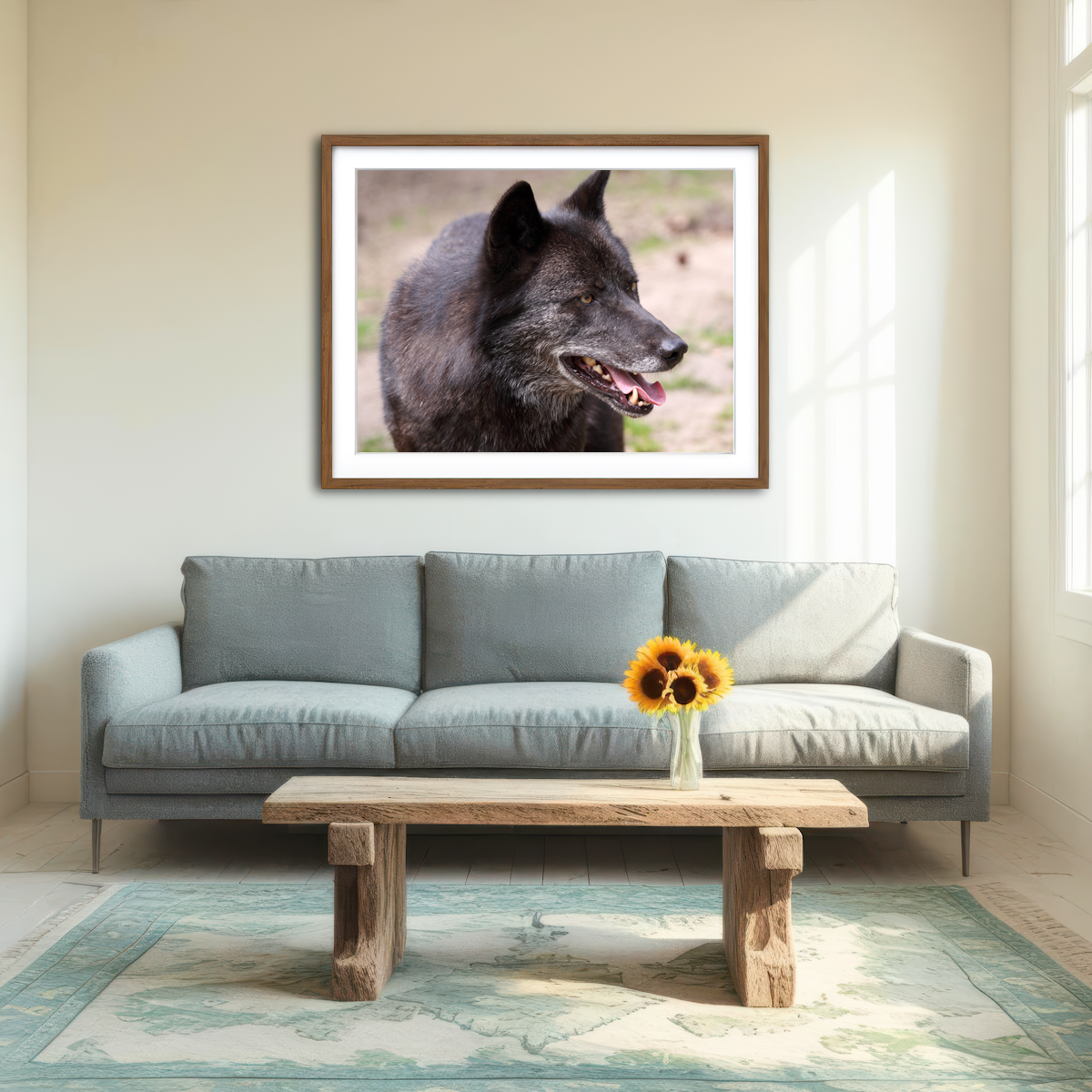 AUTO-MOCKUP ROOM | Older Black Wolf Wall Art