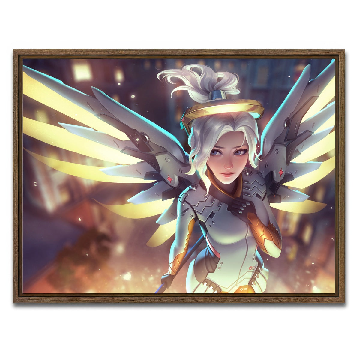 AUTO-MOCKUP WHITE | Overwatch Mercy | 1 Piece | Walnut Framed Canvas | group=4x3