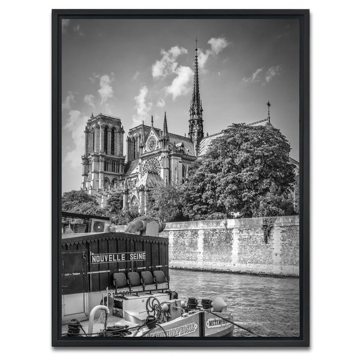 AUTO-MOCKUP WHITE | PARIS Cathedral Notre Dame & Seine Riverside | 1 Piece | Black Framed Canvas | group=3x4