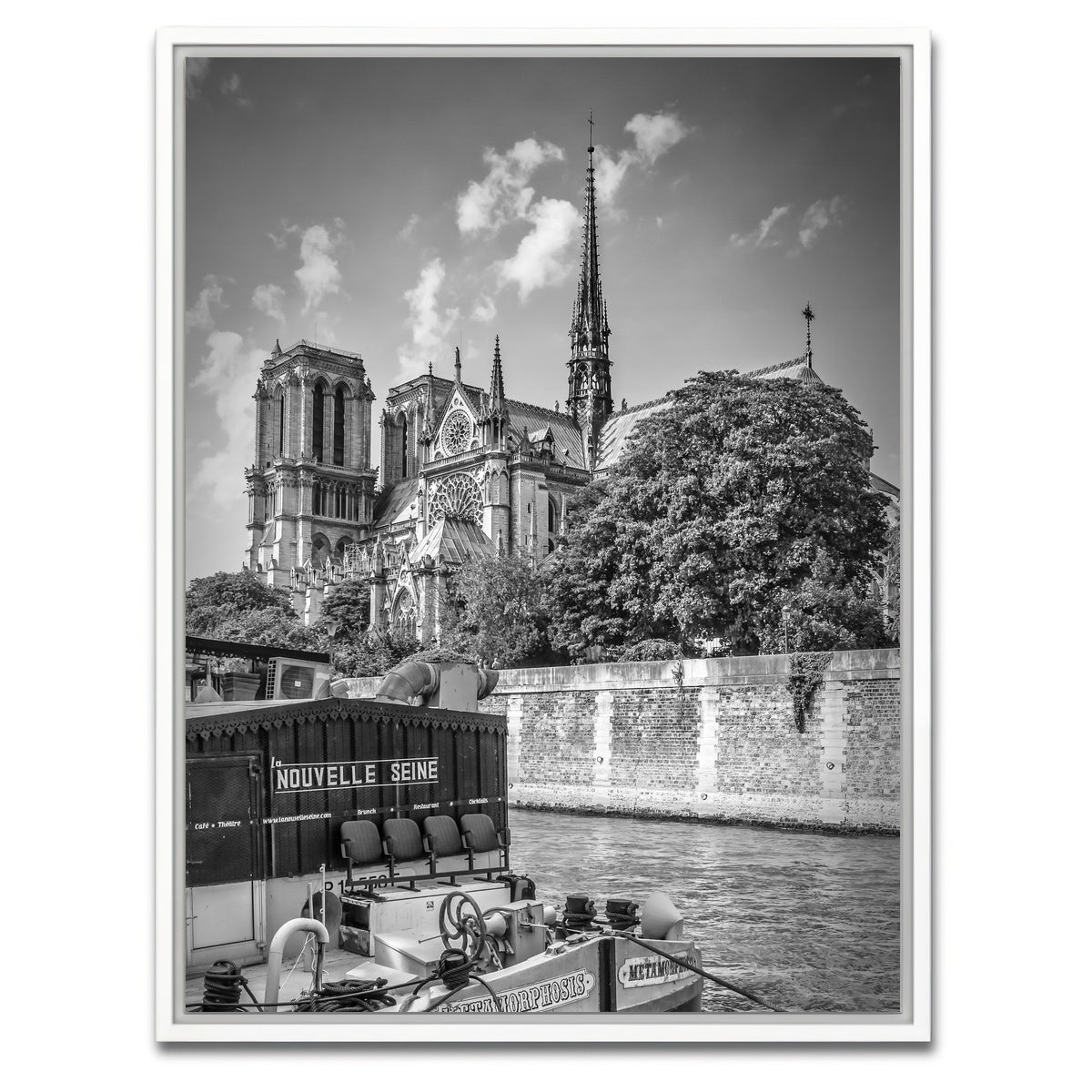 AUTO-MOCKUP WHITE | PARIS Cathedral Notre Dame & Seine Riverside | 1 Piece | White Framed Canvas | group=3x4