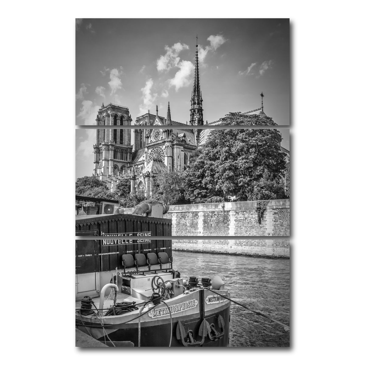 AUTO-MOCKUP WHITE | PARIS Cathedral Notre Dame & Seine Riverside | 3 Piece | Gallery Wrap Canvas | group=12x24_stacked