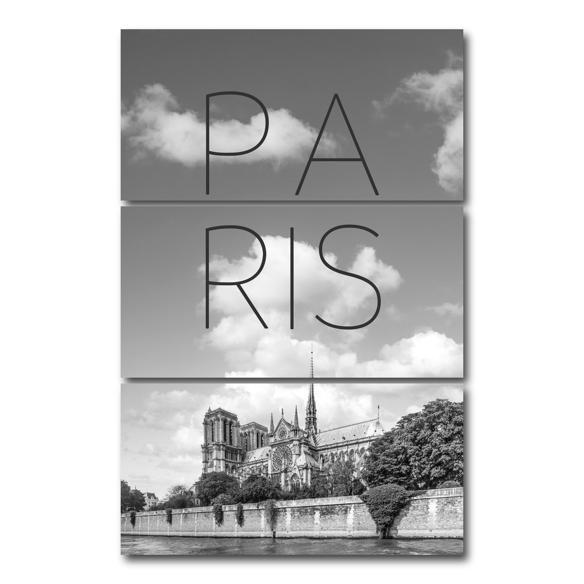 AUTO-MOCKUP WHITE | PARIS Cathedral Notre Dame | 3 Piece | Gallery Wrap Canvas | group=12x24_stacked