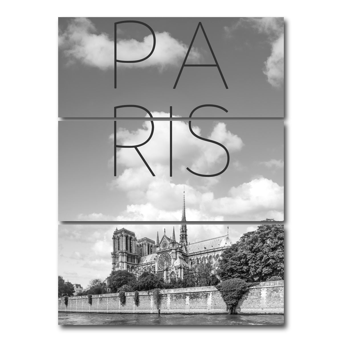 AUTO-MOCKUP WHITE | PARIS Cathedral Notre Dame | 3 Piece | Gallery Wrap Canvas | group=8x18_stacked