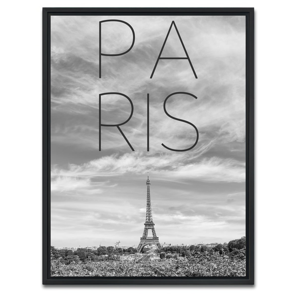 AUTO-MOCKUP WHITE | PARIS Eiffel Tower Text | 1 Piece | Black Framed Canvas | group=3x4