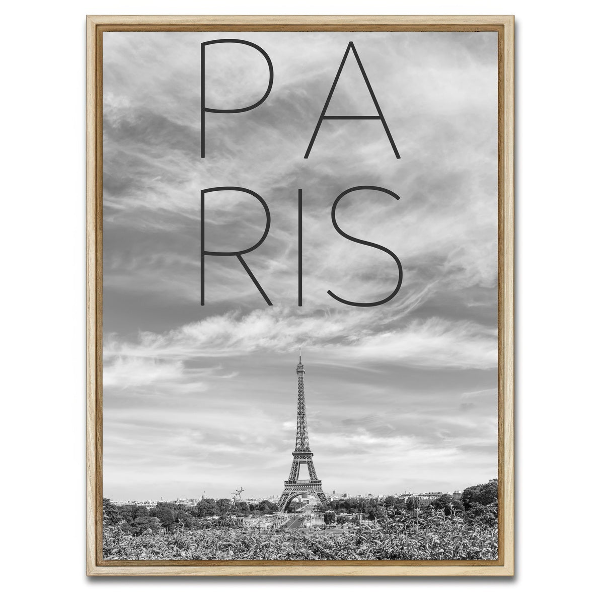 AUTO-MOCKUP WHITE | PARIS Eiffel Tower Text | 1 Piece | Natural Framed Canvas | group=3x4