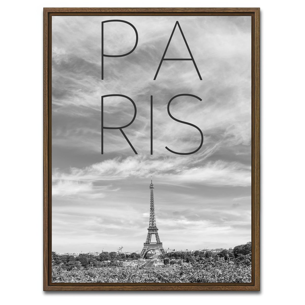 AUTO-MOCKUP WHITE | PARIS Eiffel Tower Text | 1 Piece | Walnut Framed Canvas | group=3x4
