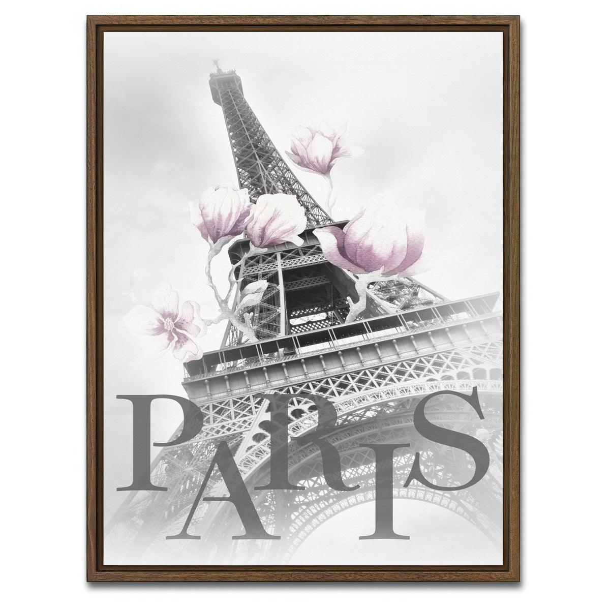 AUTO-MOCKUP WHITE | PARIS Magnolia Eiffel Tower | 1 Piece | Walnut Framed Canvas | group=3x4