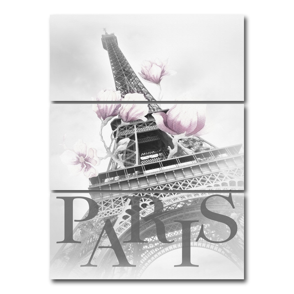 AUTO-MOCKUP WHITE | PARIS Magnolia Eiffel Tower | 3 Piece | Gallery Wrap Canvas | group=8x18_stacked