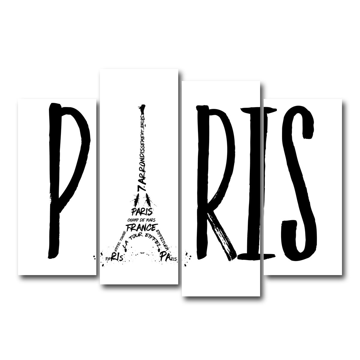 AUTO-MOCKUP WHITE | PARIS Typography | 4 Piece | Gallery Wrap Canvas | group=4_normal