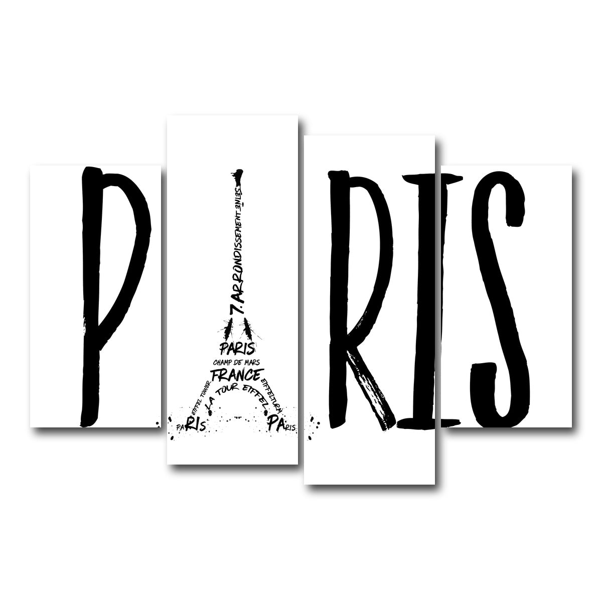 AUTO-MOCKUP WHITE | PARIS Typography | 4 Piece | Gallery Wrap Canvas | group=4_short