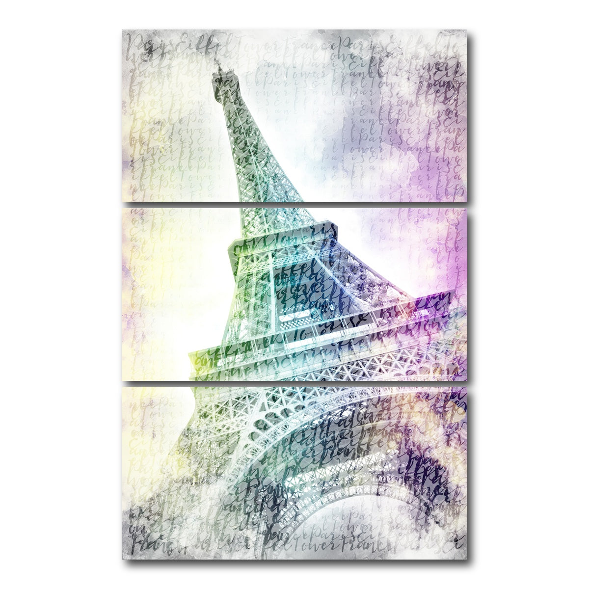 AUTO-MOCKUP WHITE | PARIS Watercolor Eiffel Tower | 3 Piece | Gallery Wrap Canvas | group=12x24_stacked