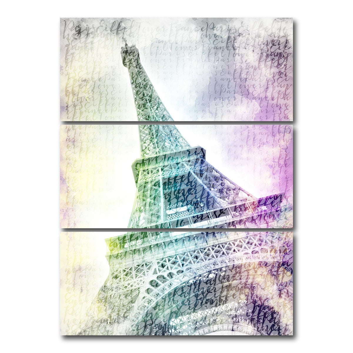 AUTO-MOCKUP WHITE | PARIS Watercolor Eiffel Tower | 3 Piece | Gallery Wrap Canvas | group=8x18_stacked