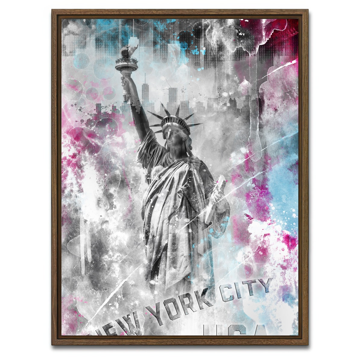 AUTO-MOCKUP WHITE | POP ART Statue of Liberty | 1 Piece | Walnut Framed Canvas | group=3x4