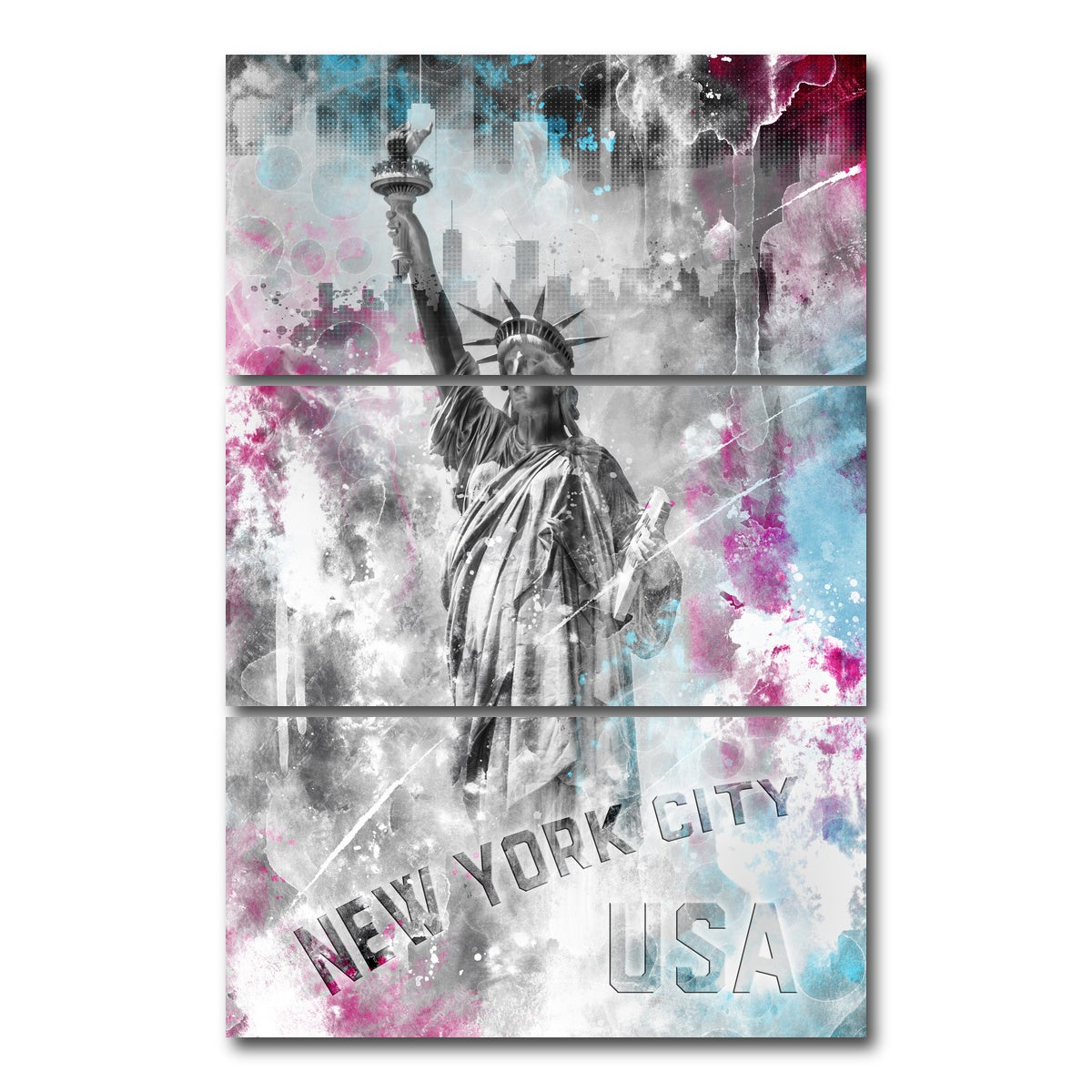 AUTO-MOCKUP WHITE | POP ART Statue of Liberty | 3 Piece | Gallery Wrap Canvas | group=12x24_stacked