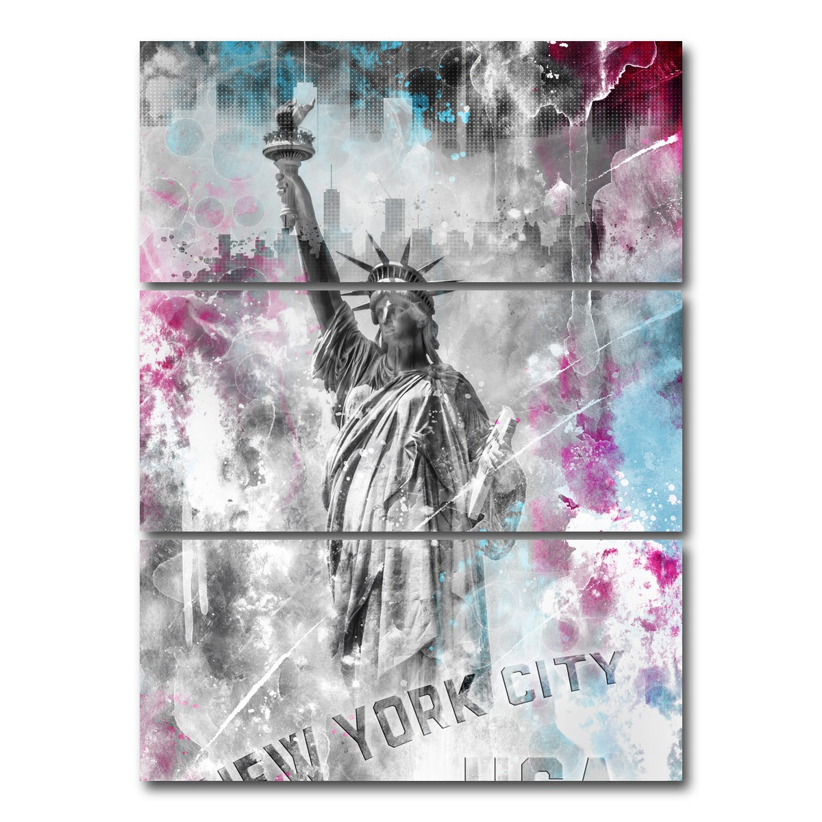AUTO-MOCKUP WHITE | POP ART Statue of Liberty | 3 Piece | Gallery Wrap Canvas | group=8x18_stacked