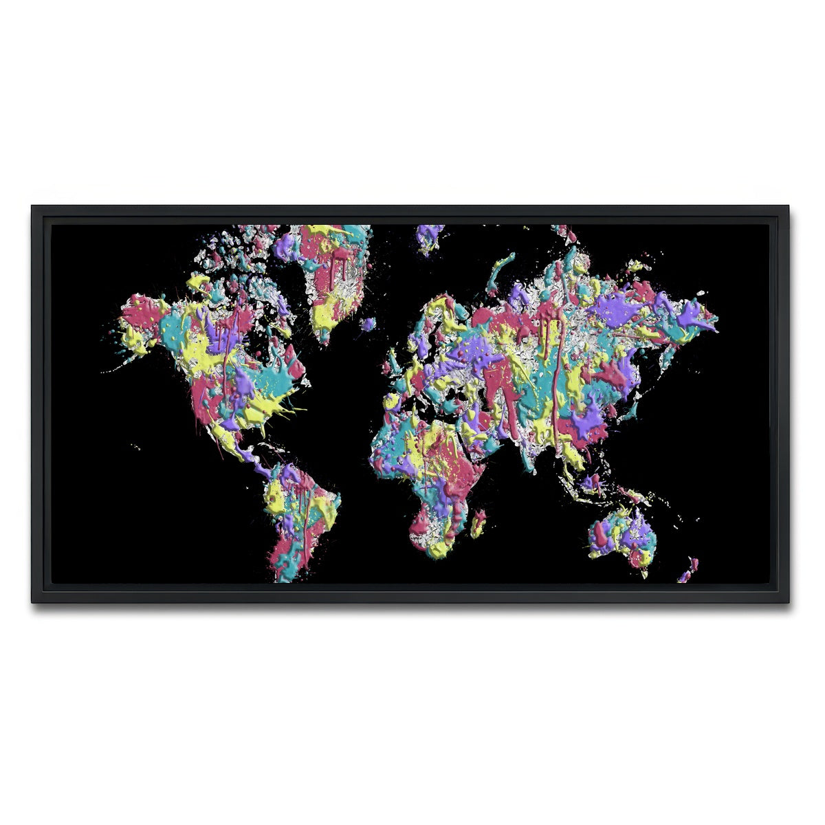 AUTO-MOCKUP WHITE | POP ART World Map - Black | 1 Piece | Black Framed Canvas | group=2x1