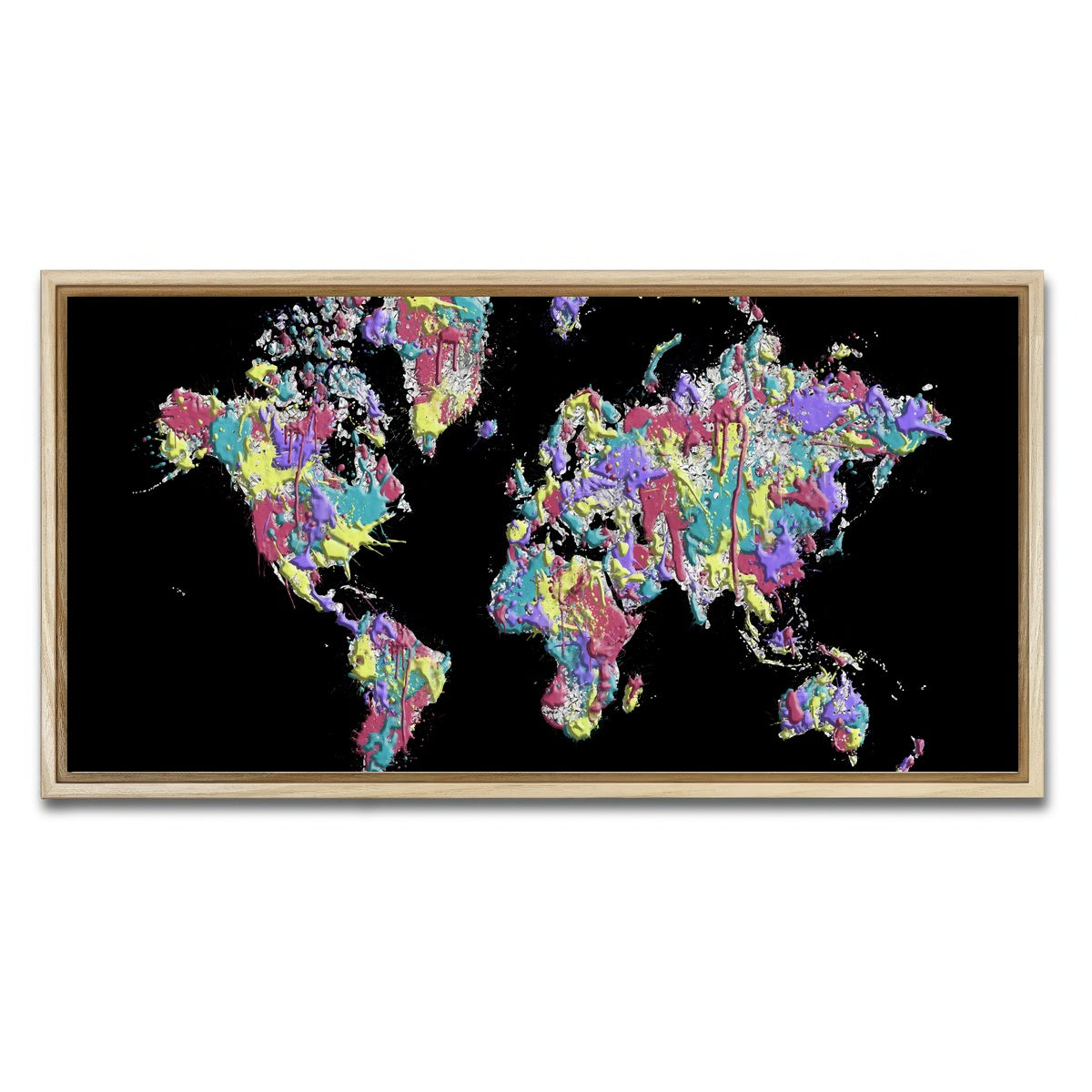AUTO-MOCKUP WHITE | POP ART World Map - Black | 1 Piece | Natural Framed Canvas | group=2x1