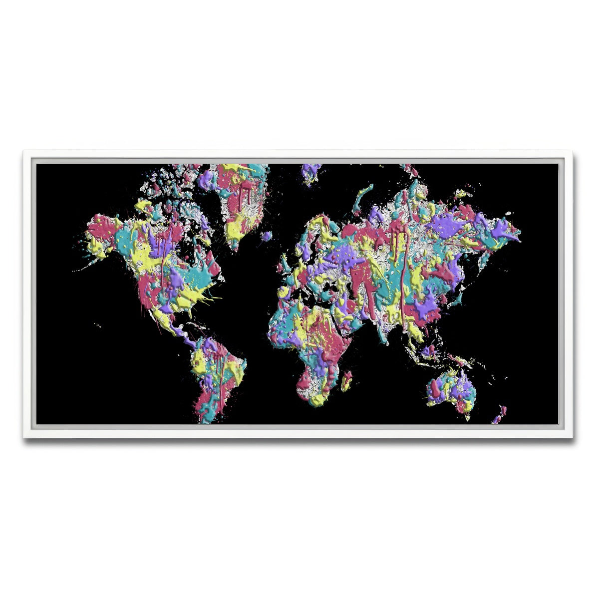 AUTO-MOCKUP WHITE | POP ART World Map - Black | 1 Piece | White Framed Canvas | group=2x1