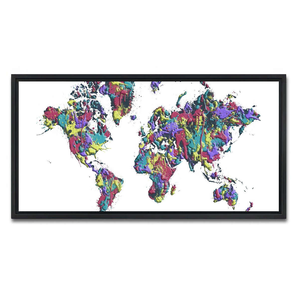 AUTO-MOCKUP WHITE | POP ART World Map - White | 1 Piece | Black Framed Canvas | group=2x1