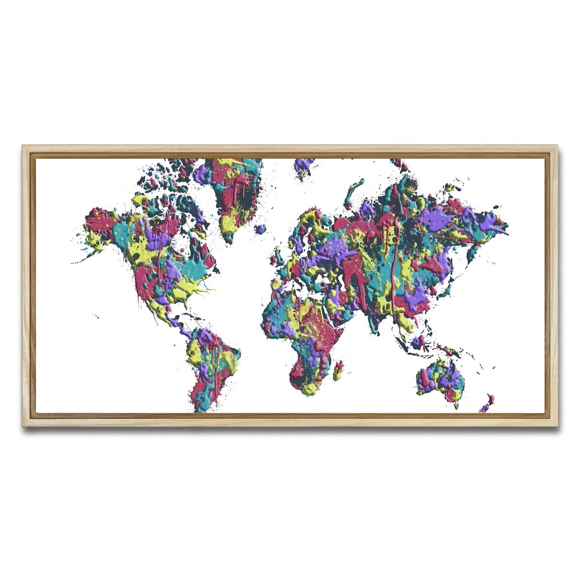 AUTO-MOCKUP WHITE | POP ART World Map - White | 1 Piece | Natural Framed Canvas | group=2x1