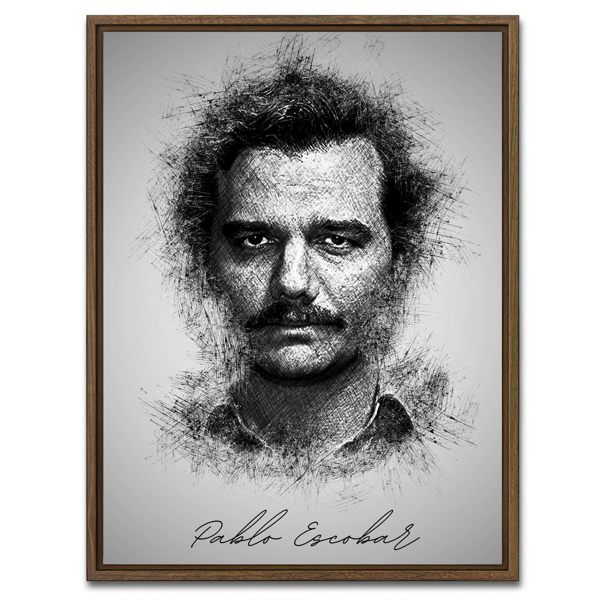 AUTO-MOCKUP WHITE | Pablo Escobar Sketch | 1 Piece | Walnut Framed Canvas | group=3x4