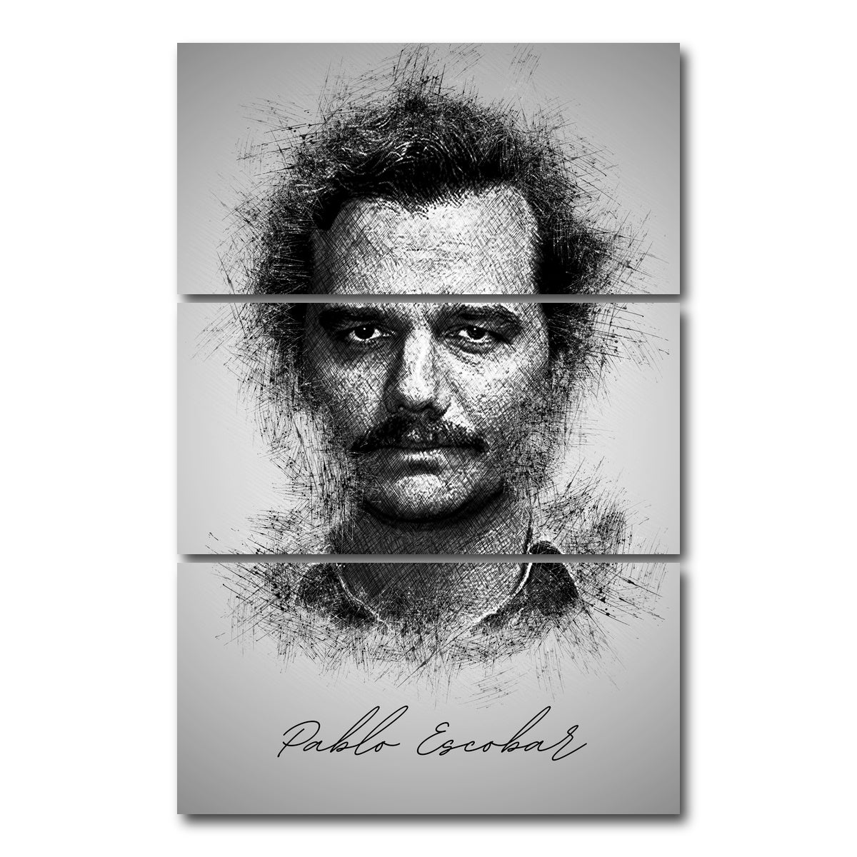 AUTO-MOCKUP WHITE | Pablo Escobar Sketch | 3 Piece | Gallery Wrap Canvas | group=12x24_stacked