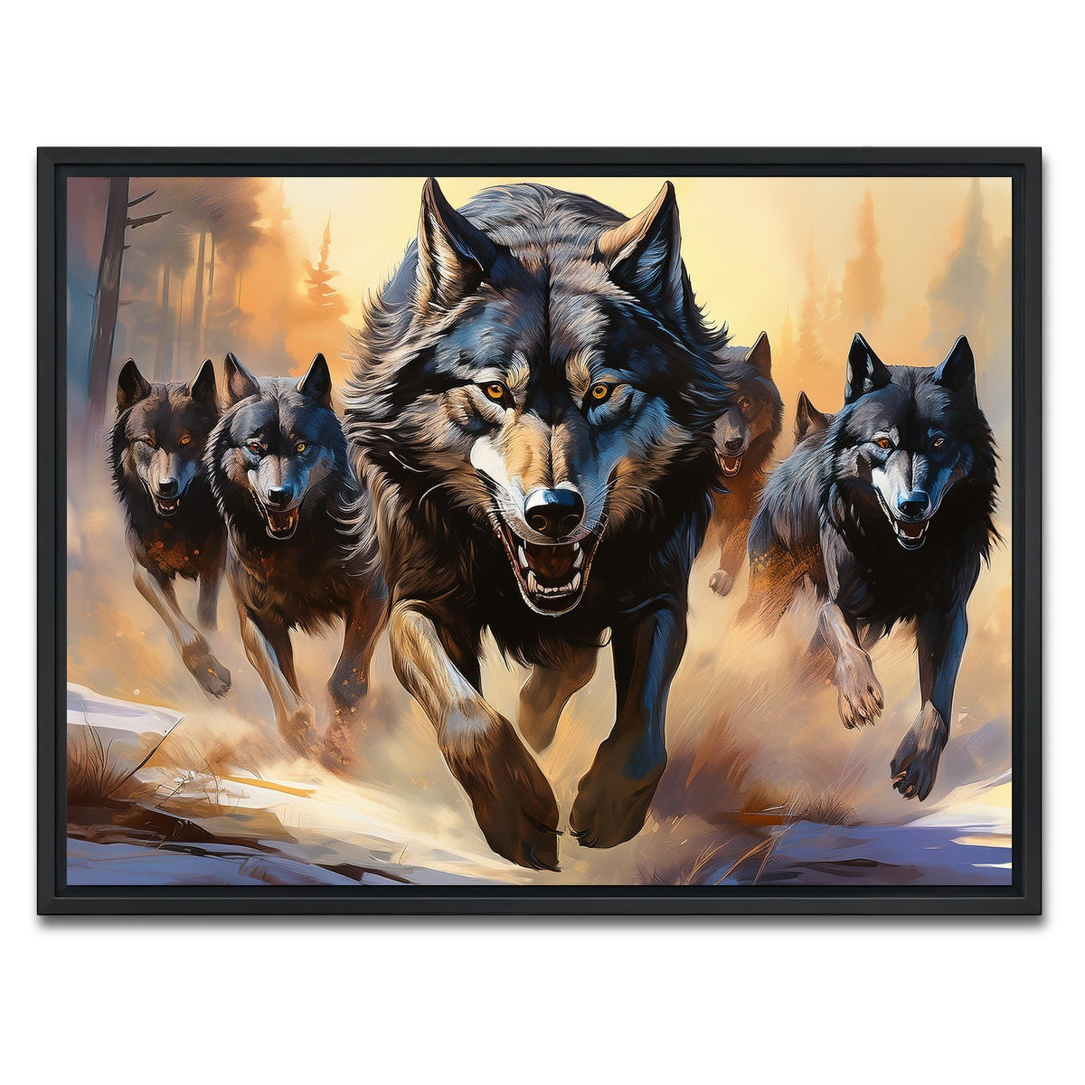 AUTO-MOCKUP WHITE | Pack of Wolves | 1 Piece | Black Framed Canvas | group=4x3