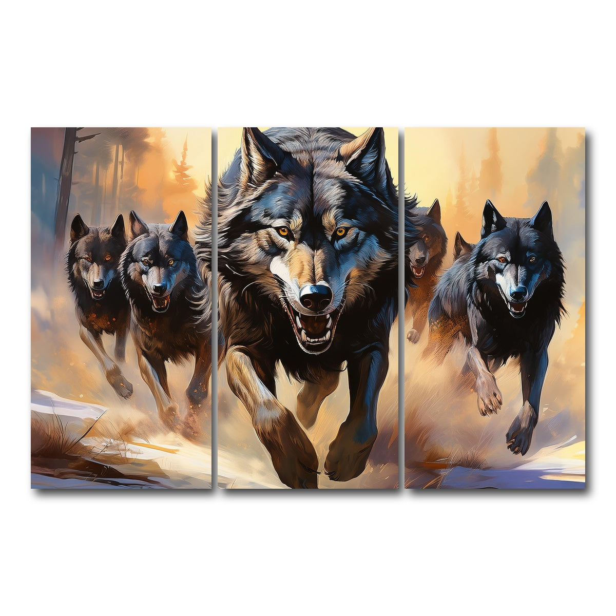 AUTO-MOCKUP WHITE | Pack of Wolves | 3 Piece | Gallery Wrap Canvas | group=12x24