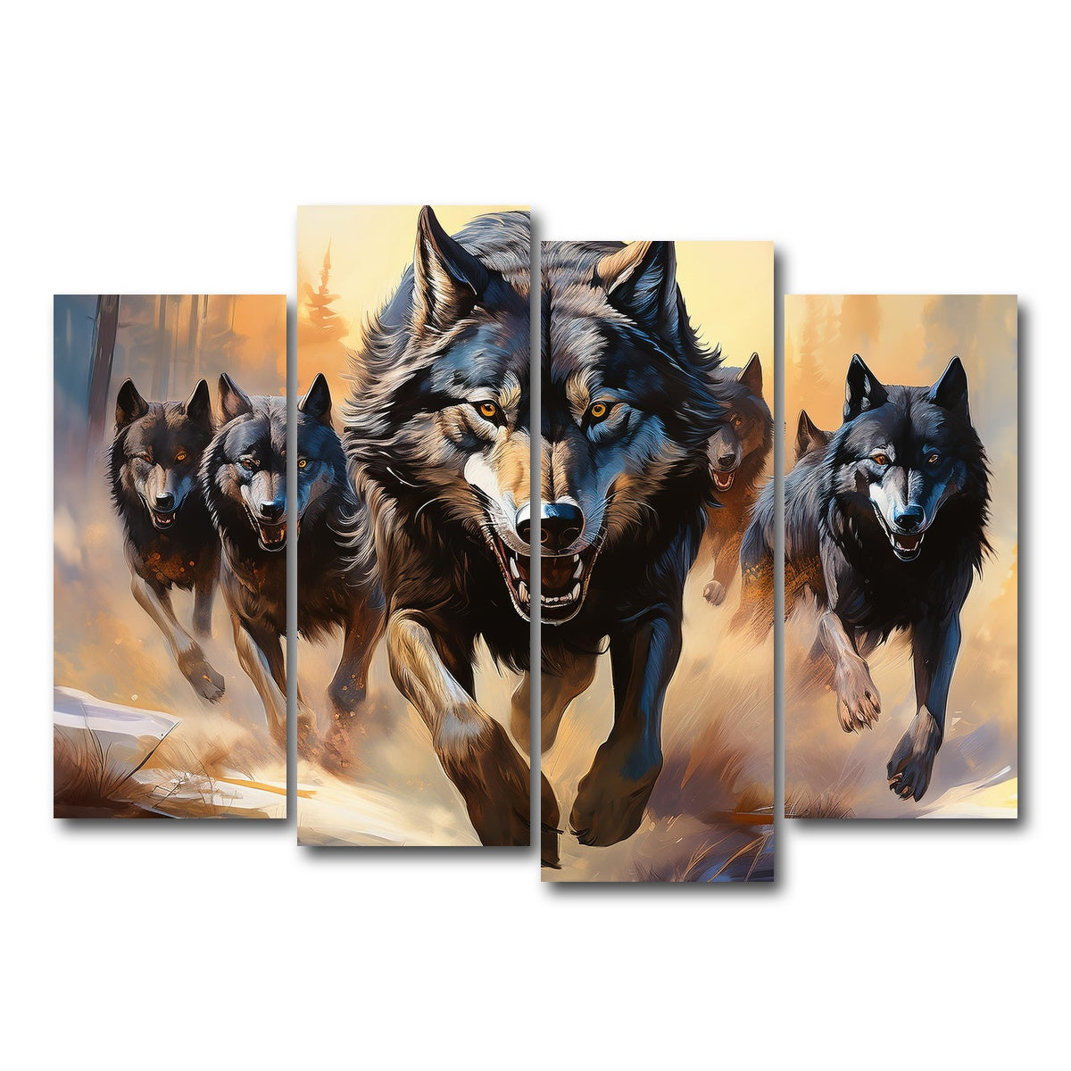 AUTO-MOCKUP WHITE | Pack of Wolves | 4 Piece | Gallery Wrap Canvas | group=4_normal