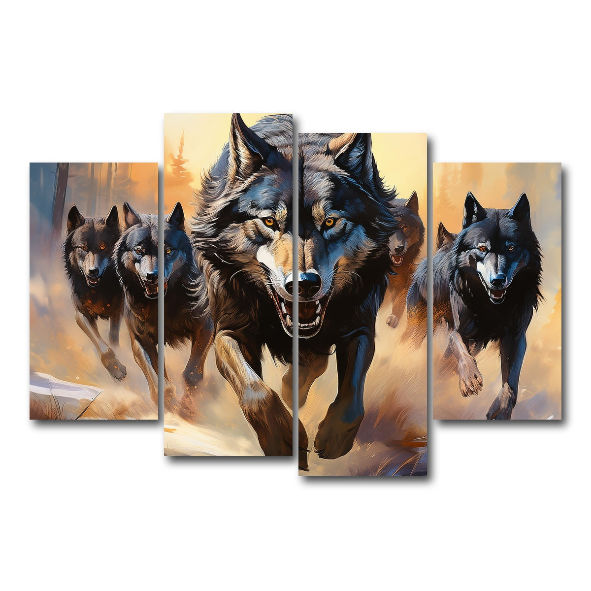 AUTO-MOCKUP WHITE | Pack of Wolves | 4 Piece | Gallery Wrap Canvas | group=4_short