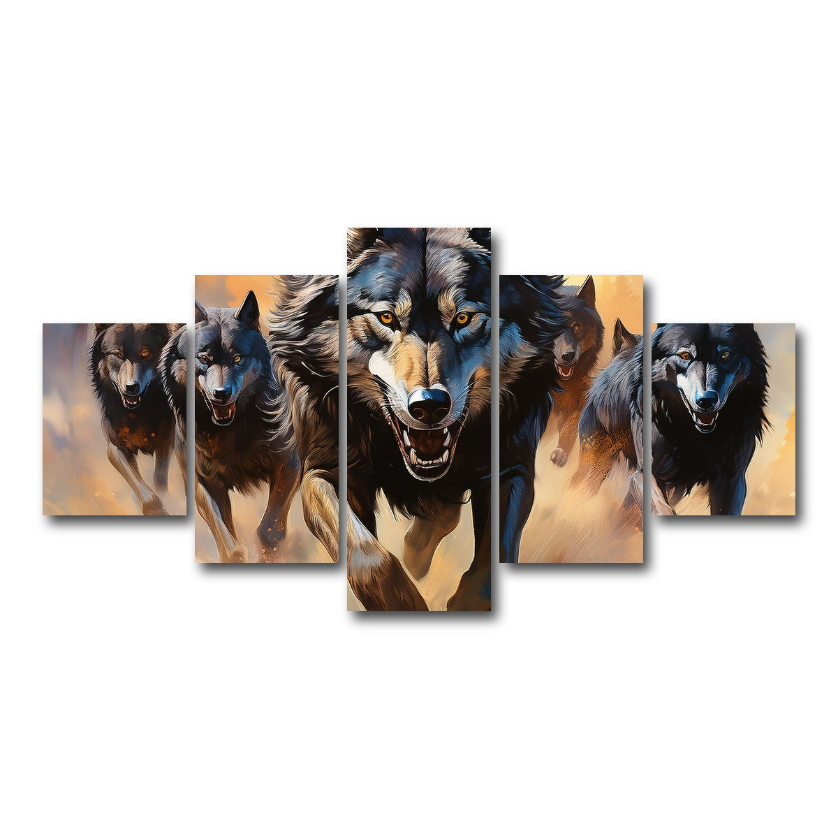 AUTO-MOCKUP WHITE | Pack of Wolves | 5 Piece | Gallery Wrap Canvas | group=5_short