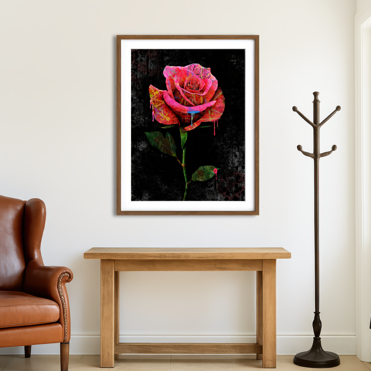 AUTO-MOCKUP ROOM | Paint Drip Rose Wall Art