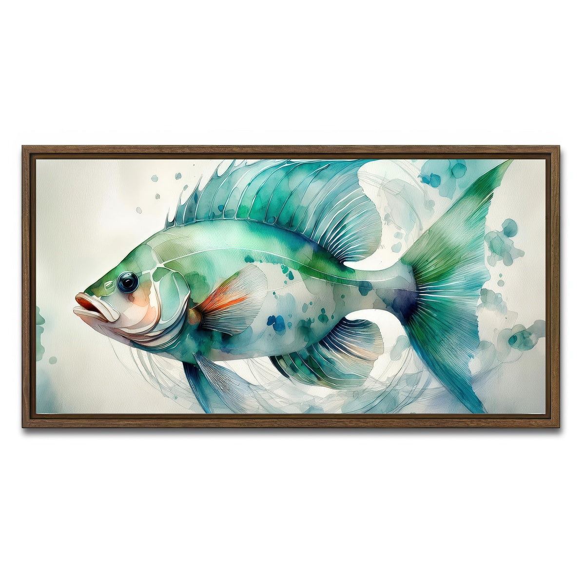 AUTO-MOCKUP WHITE | Painting Art of Salt Water Fish | 1 Piece | Walnut Framed Canvas | group=2x1