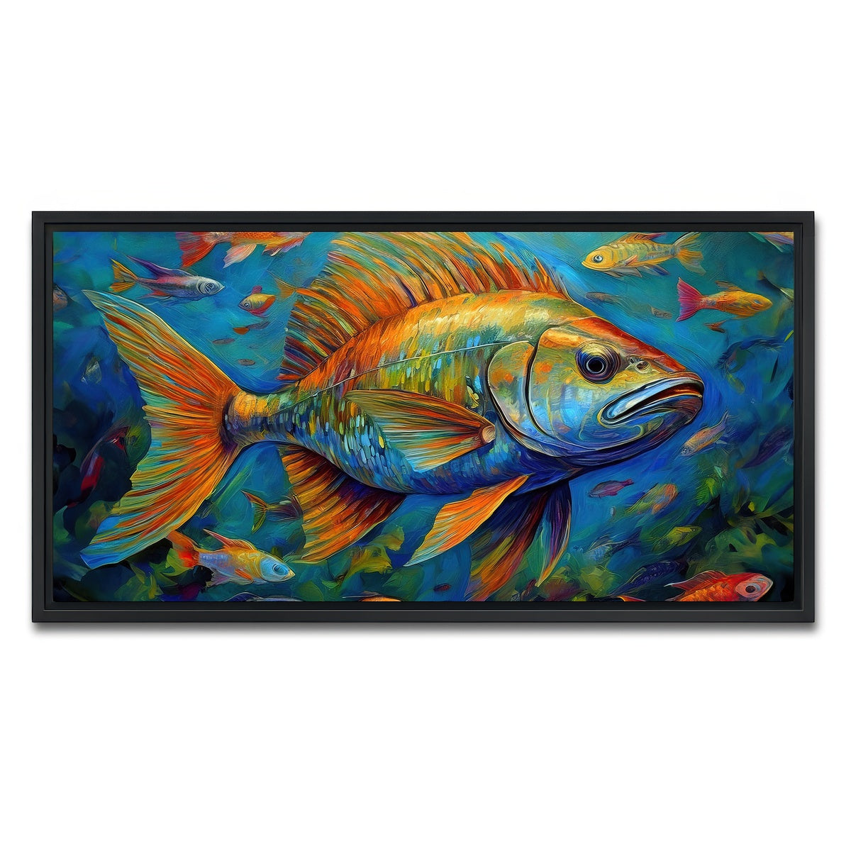 AUTO-MOCKUP WHITE | Painting art of fish | 1 Piece | Black Framed Canvas | group=2x1