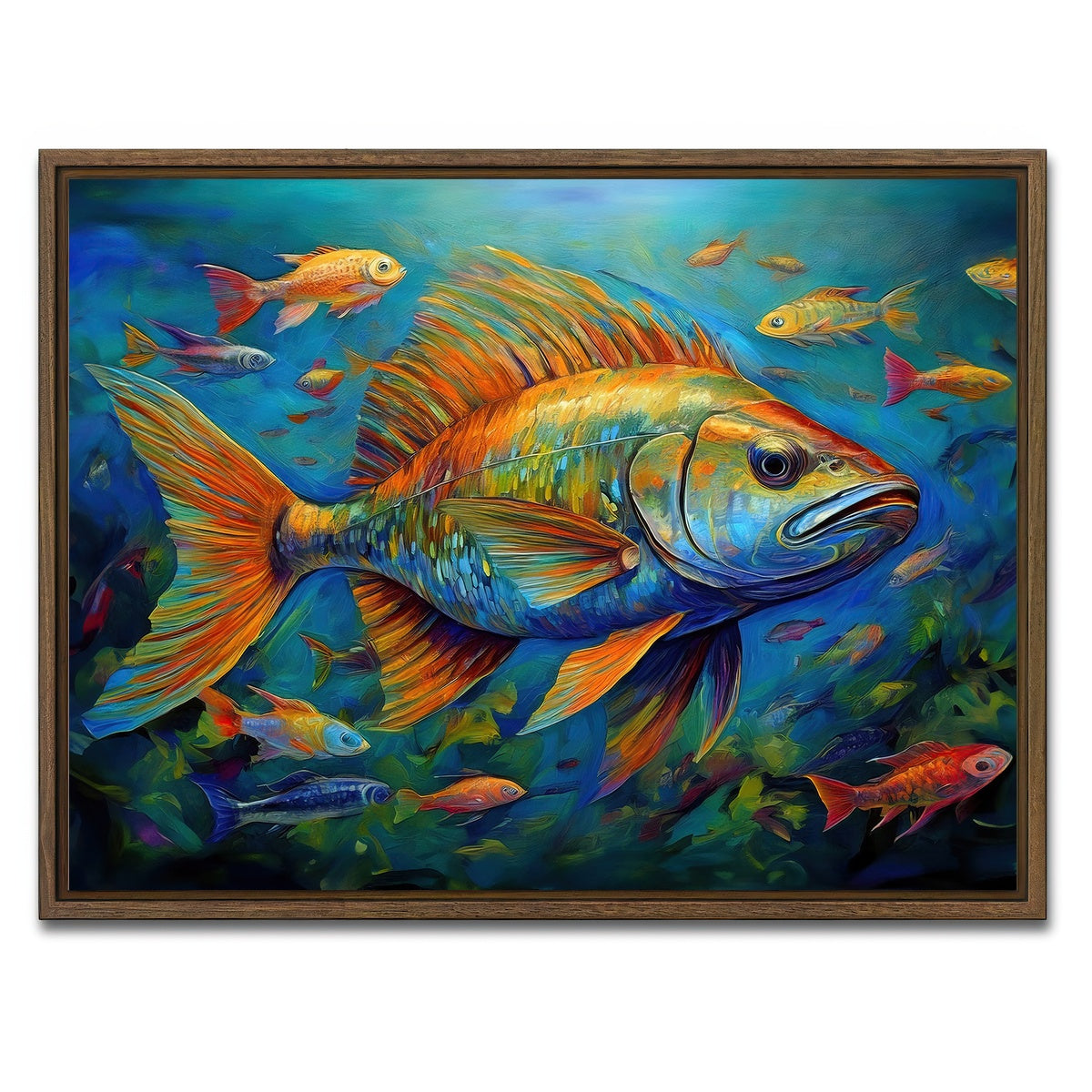 AUTO-MOCKUP WHITE | Painting art of fish | 1 Piece | Walnut Framed Canvas | group=4x3