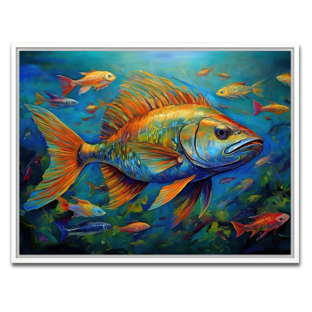 AUTO-MOCKUP WHITE | Painting art of fish | 1 Piece | White Framed Canvas | group=4x3